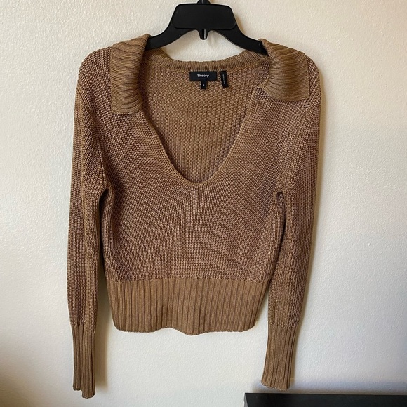 Theory Women’s Backcollar Roving Sweater Knit V Neck Pullover Business Casual - Picture 2 of 8